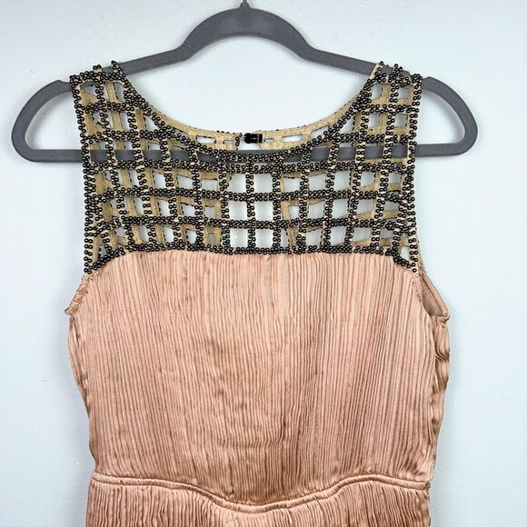 Ark & Co. Peach Pink Beaded Sleeveless Pleated Cocktail Dress Boho Flapper Sz M - Picture 2 of 15